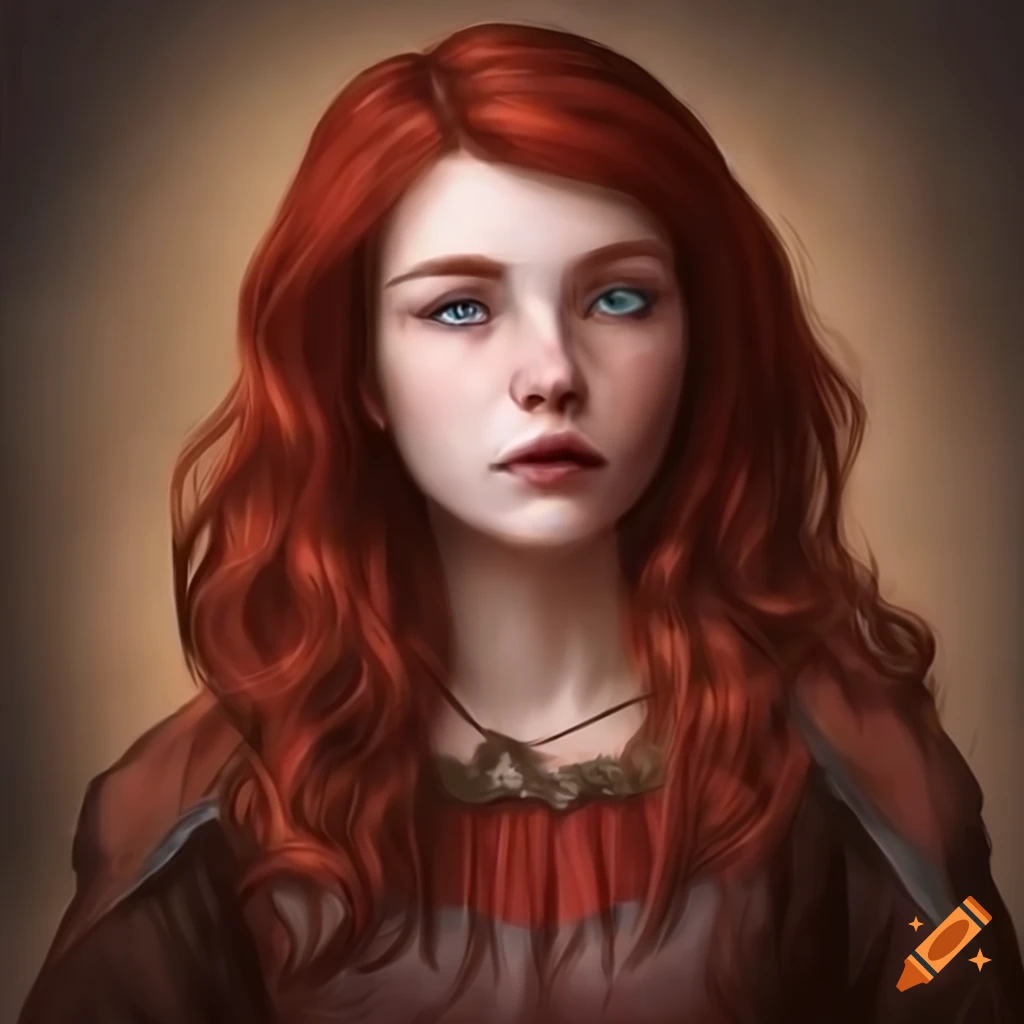 portrait of a determined young woman with long red hair