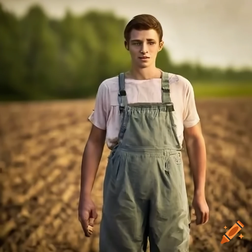 Portrait of a young adult farmer in overalls