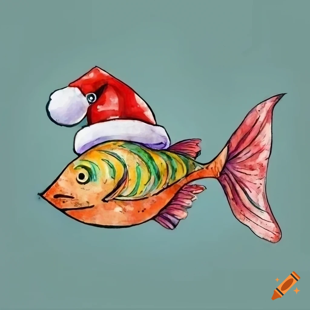 Fish wearing a Christmas hat on Craiyon