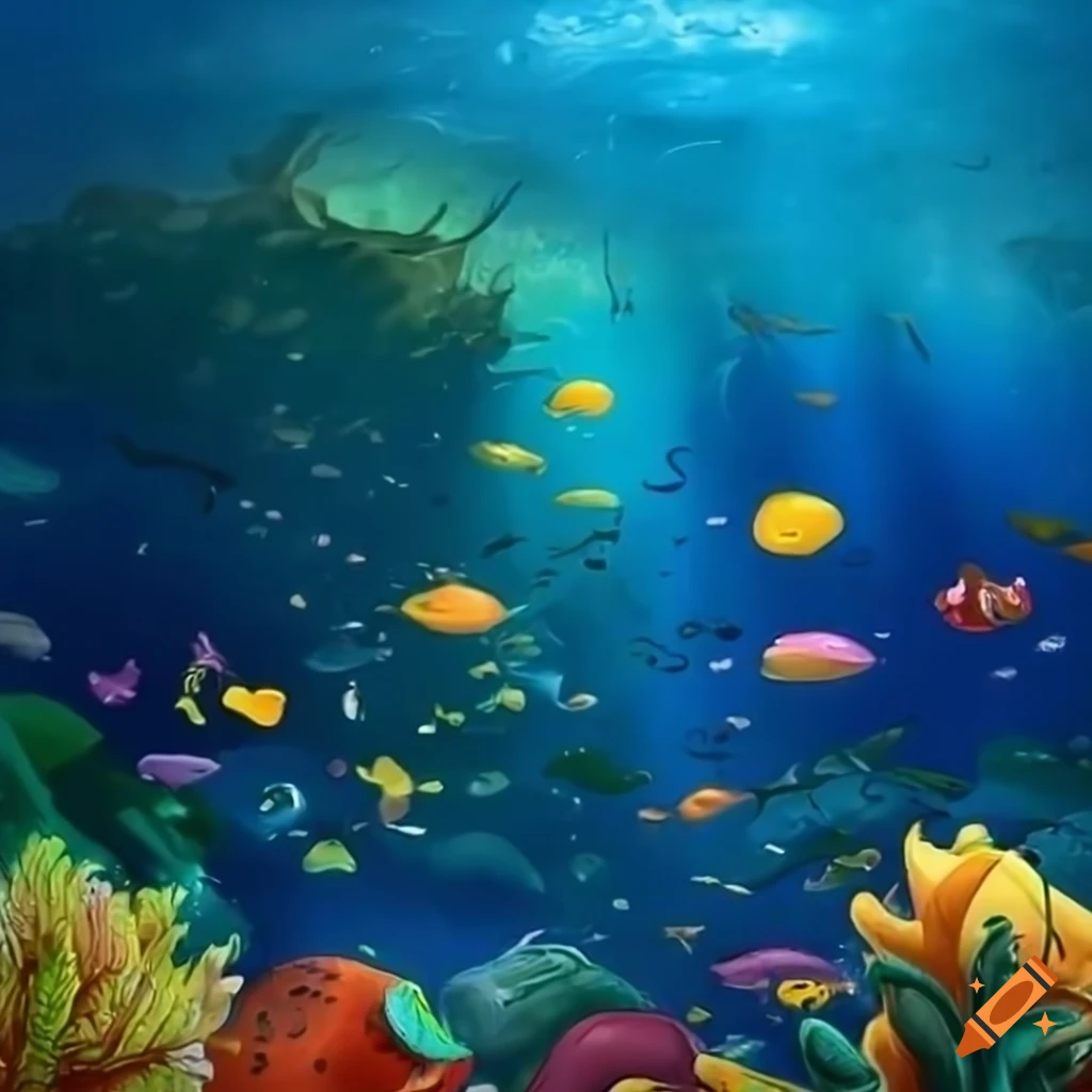 cartoon illustration of underwater marine life