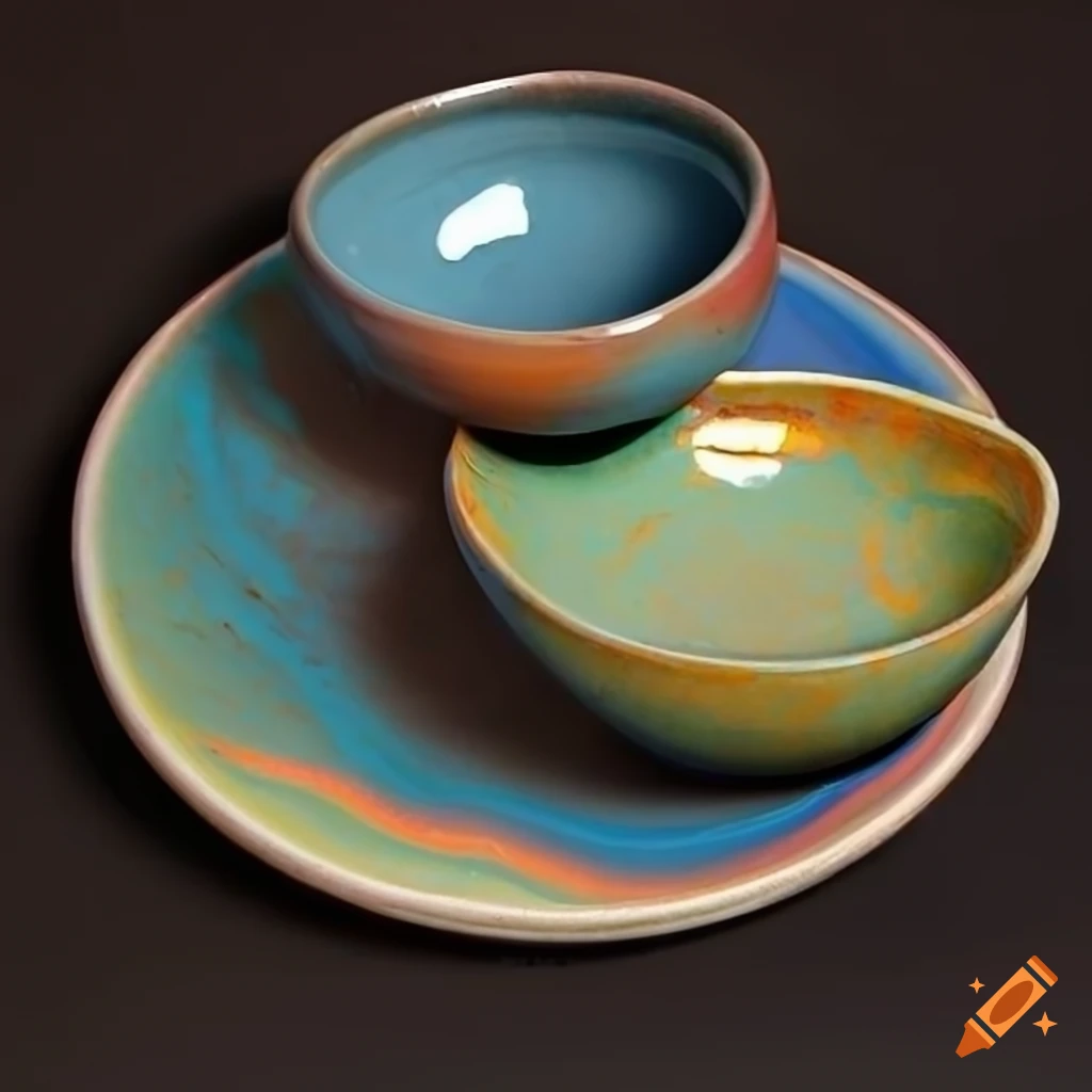 Unique ceramic artwork with colorful glazes on Craiyon
