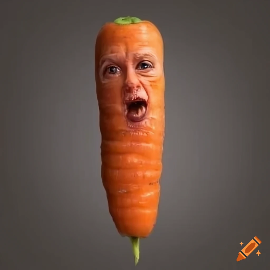 A surreal carrot with human-like body, creative digital artwork on Craiyon
