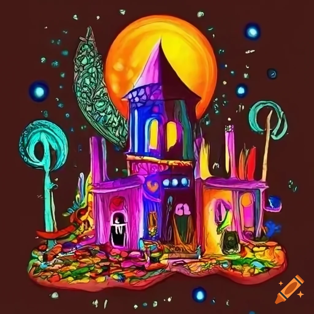 doodle of a vibrant ghost village at night