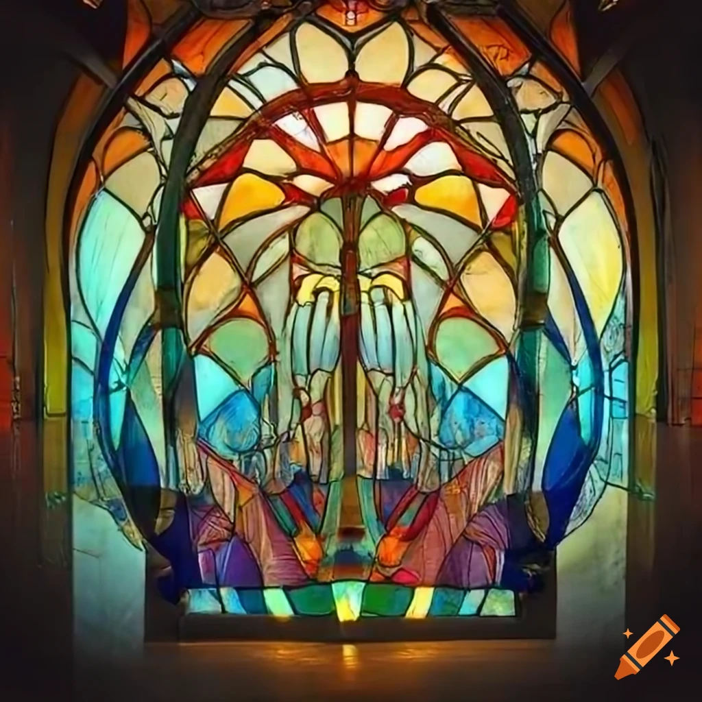 Organic stained glass representing the concept of time on Craiyon