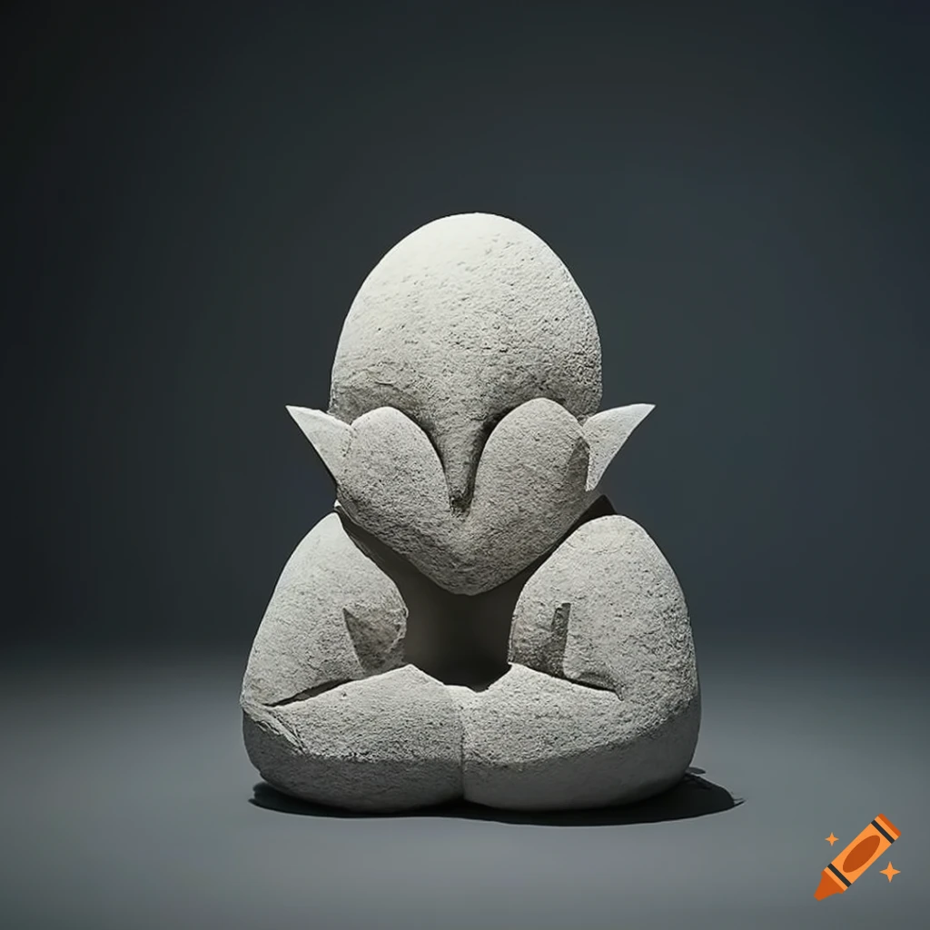 minimalist stone sculpture of a Zatoichi character in a Zelda world