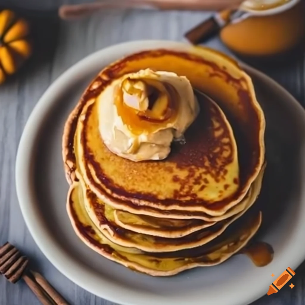 Delicious pumpkin pancakes with cinnamon honey butter