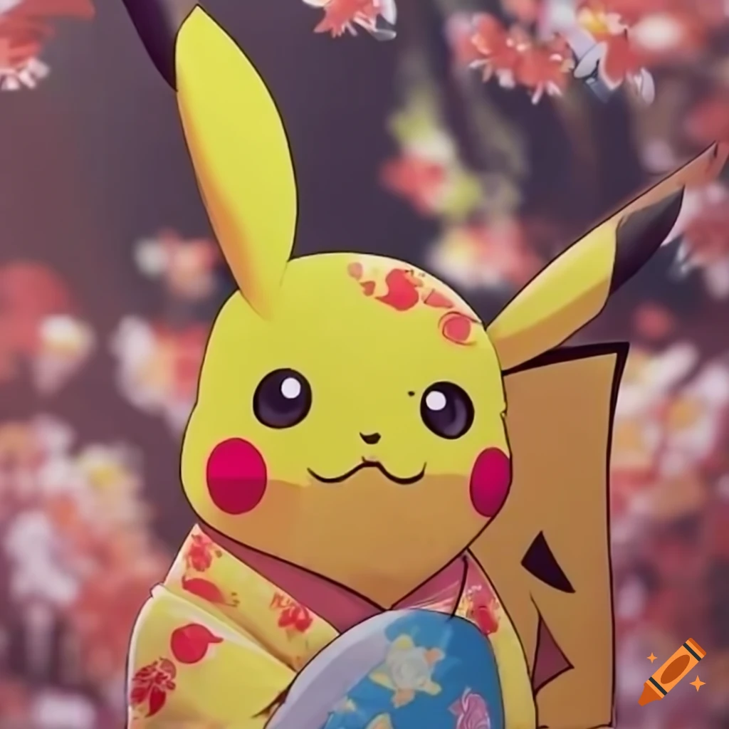 Pikachu wearing a Japanese kimono