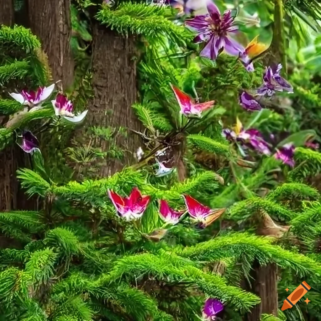 butterflies on a tree in a lush jungle