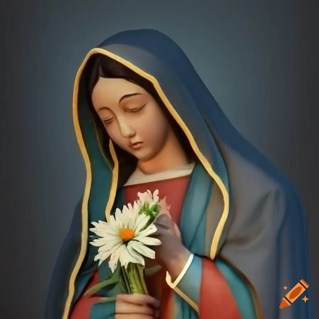 Image of virgin mary holding a flower on Craiyon