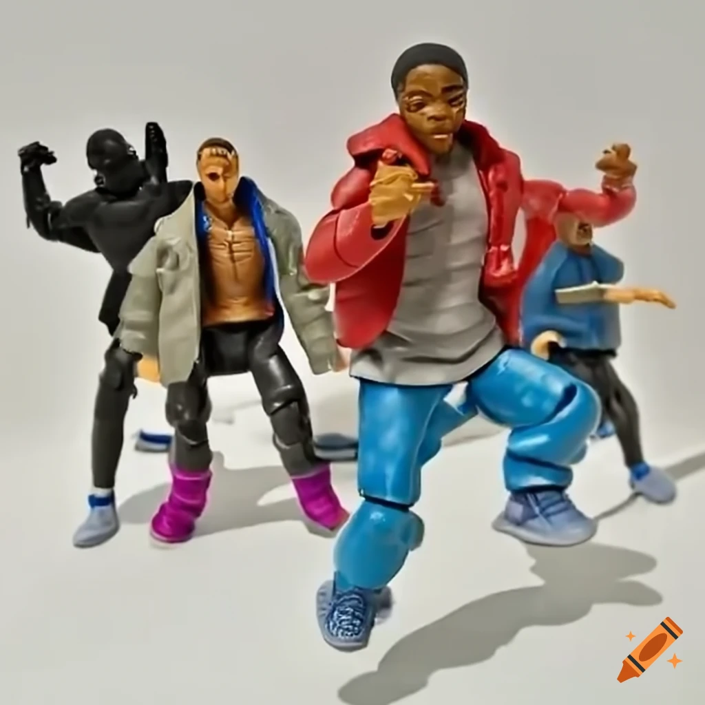 Crowd of action figure rappers jumping on Craiyon