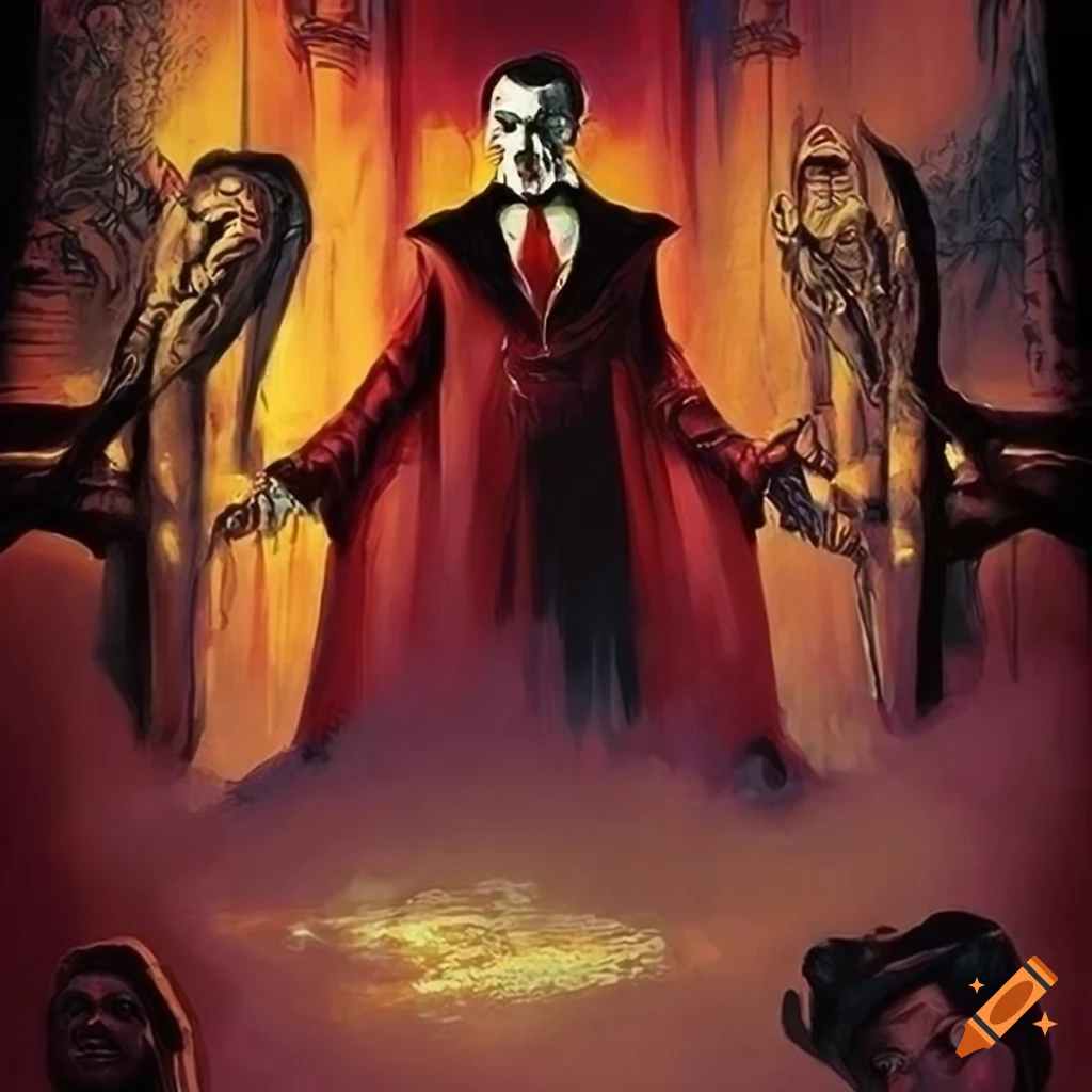 Pulp art poster of dracula's coffin