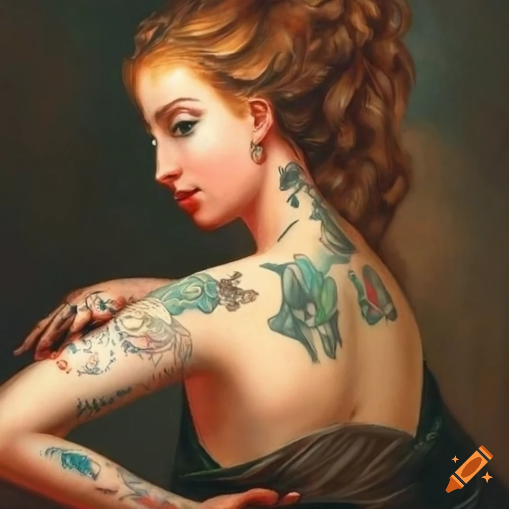 Classical painting of a woman with tattoos on Craiyon