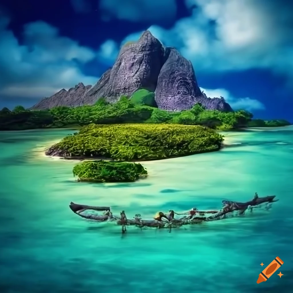 realistic depiction of a Polynesian island