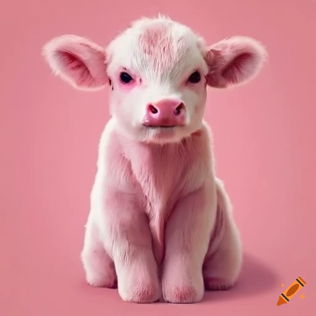 Cute pink fluffy calf