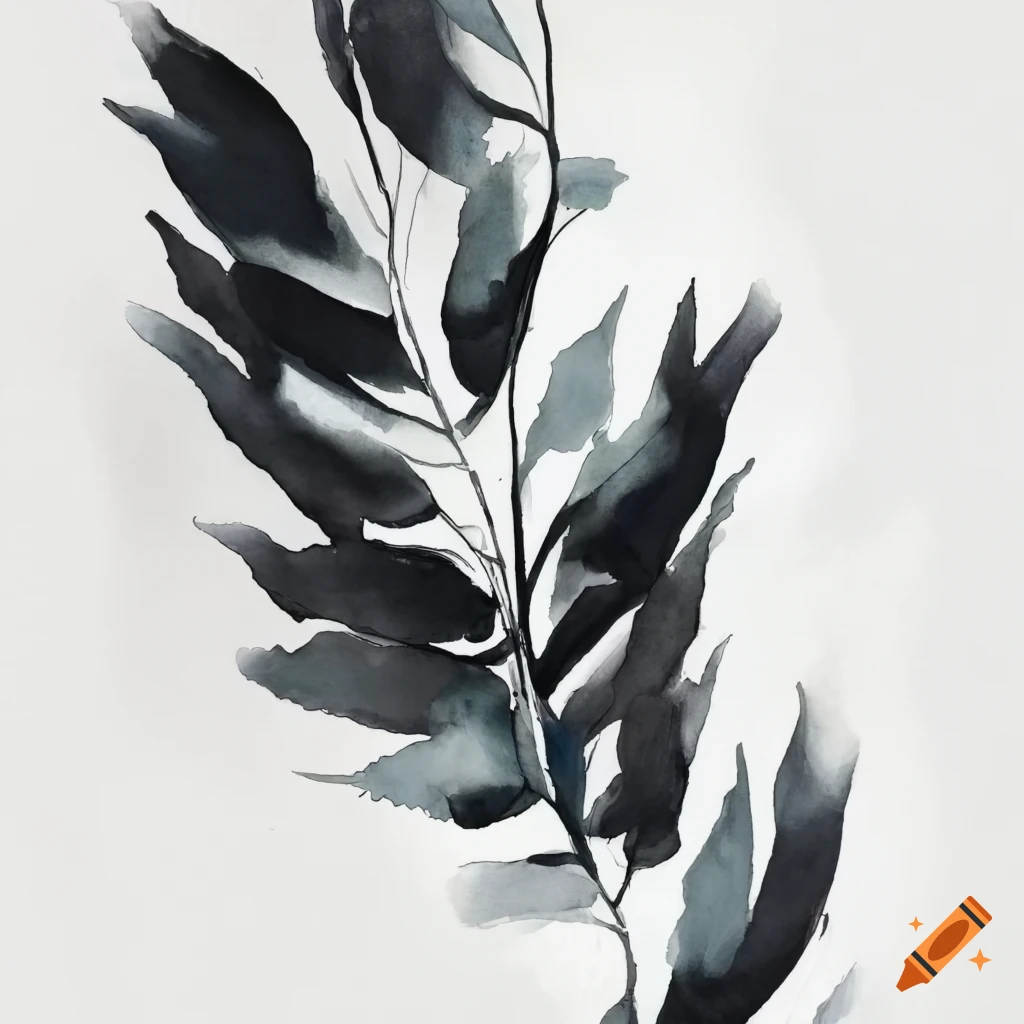watercolor and ink drawing of leaves