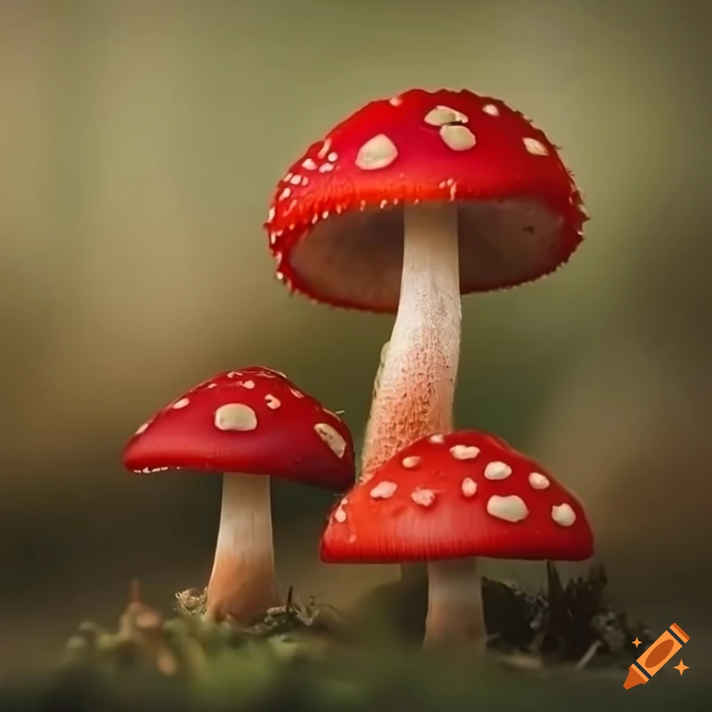 Hd photo of red toadstool mushrooms on Craiyon
