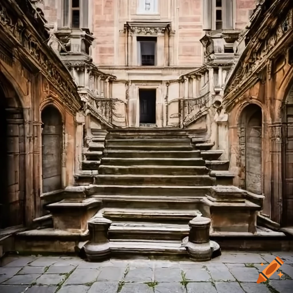 exterior view of an old mansion courtyard