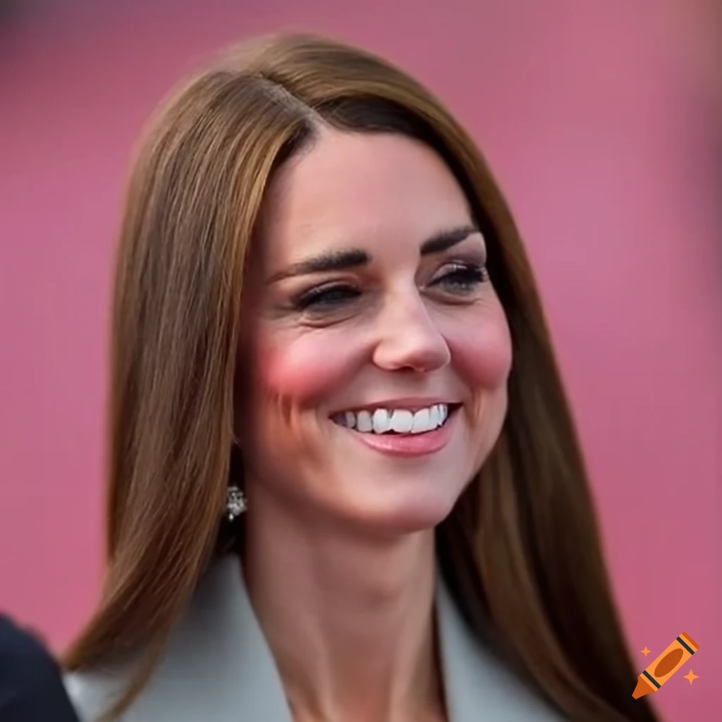 Princess kate in pink satin blouse and skirt on Craiyon