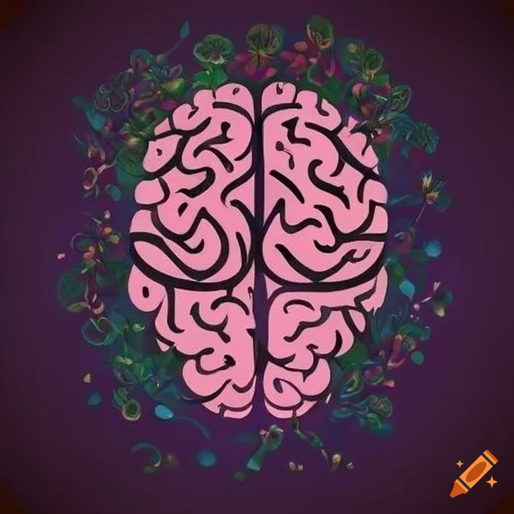Logo of a brain with floral elements on craiyon