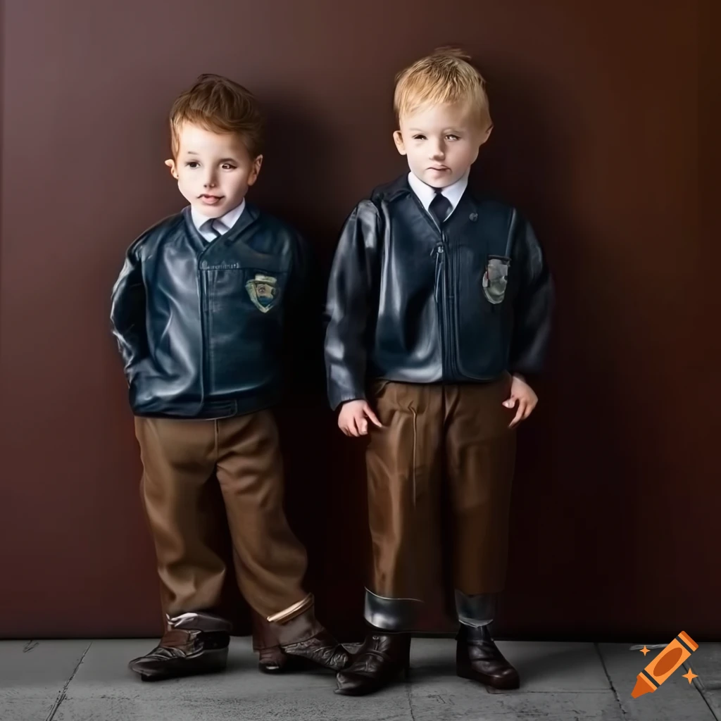 photo-realistic depiction of boys in British school uniforms