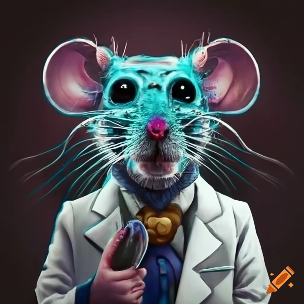 artistic representation of a psychedelic scientist rat