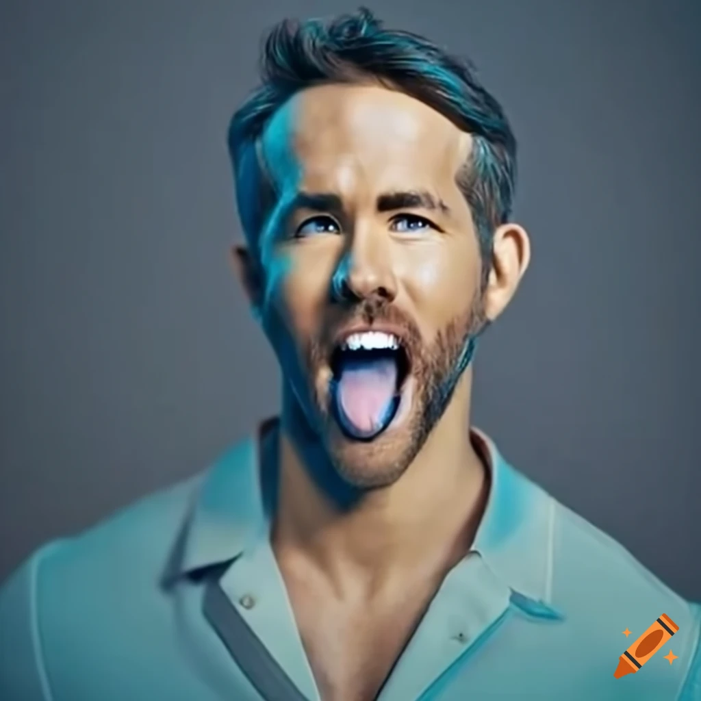 Excited ryan reynolds with blue skin on Craiyon