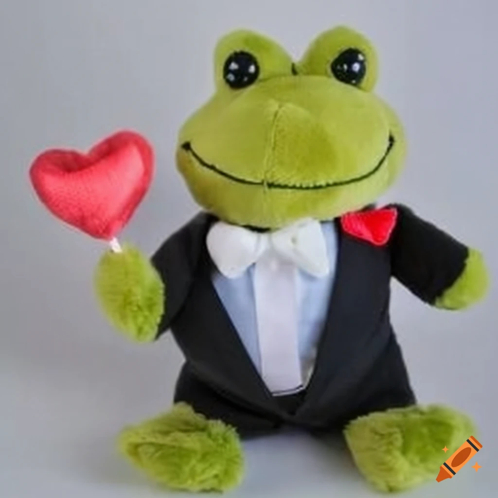 Product photo of a stuffed frog with a heart on Craiyon