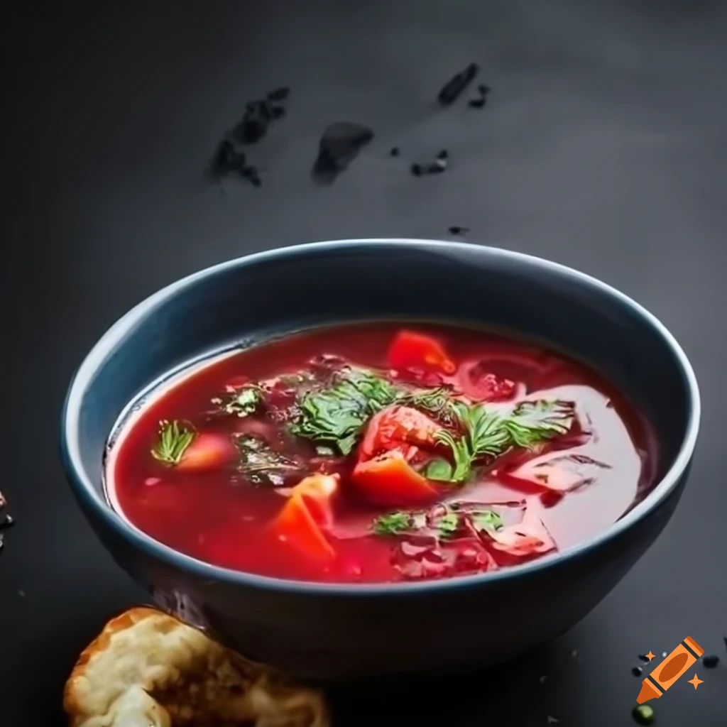 dark background image of a delicious chicken borscht