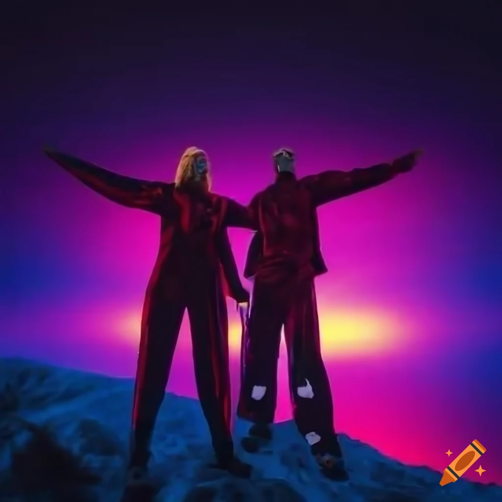 retro couple under a psychedelic sky