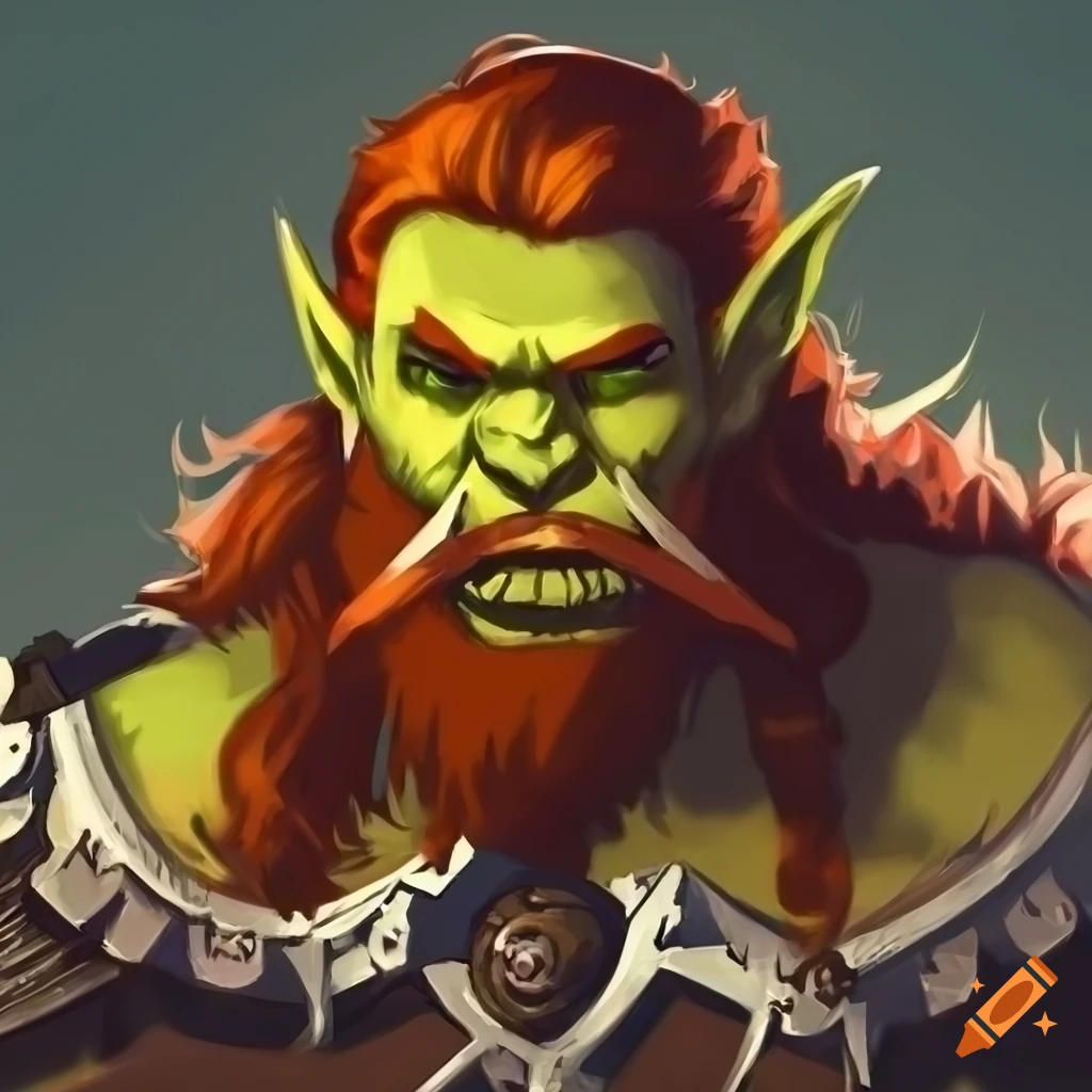 artistic depiction of a male half-orc barbarian