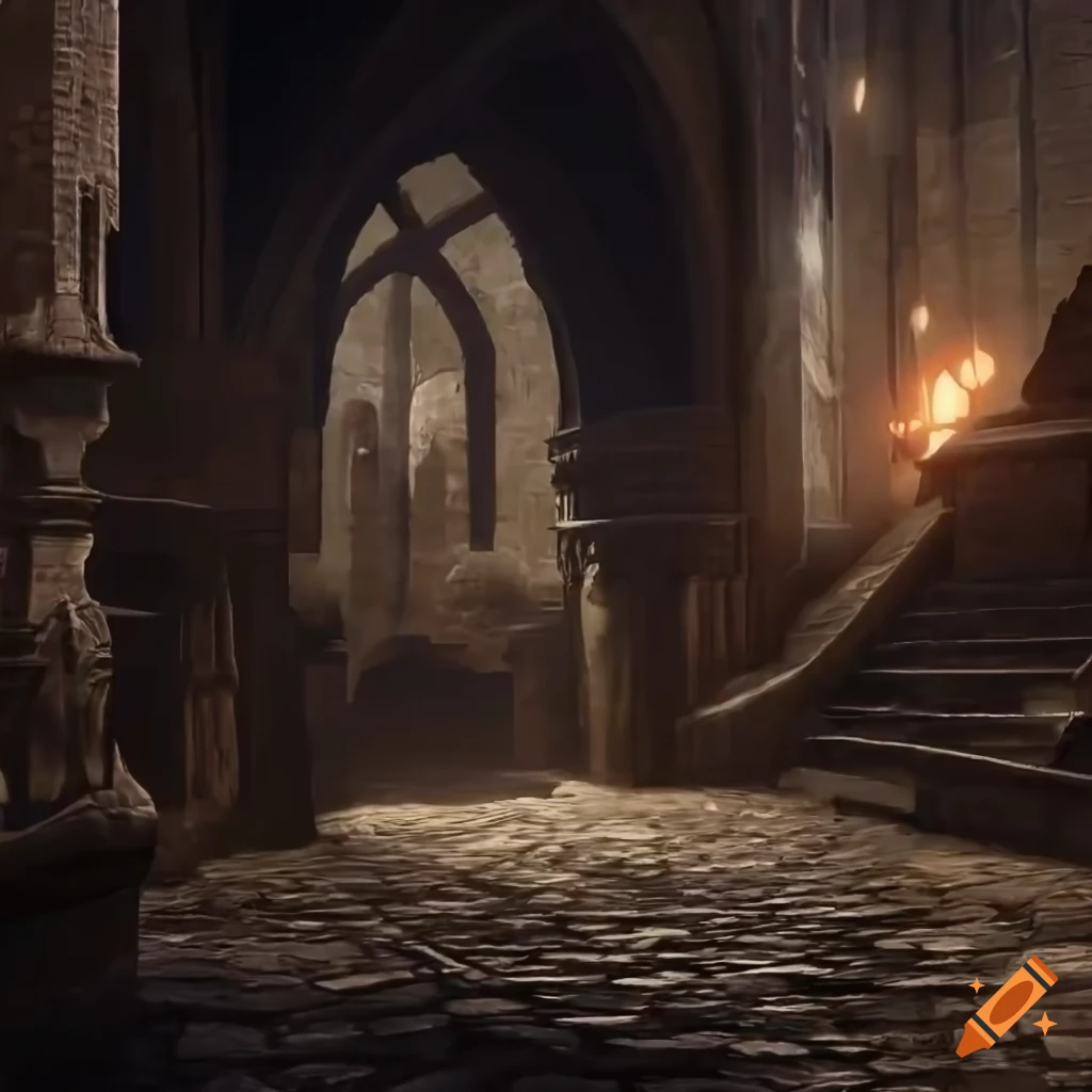 detailed matte painting of a skeletal spire in a medieval city