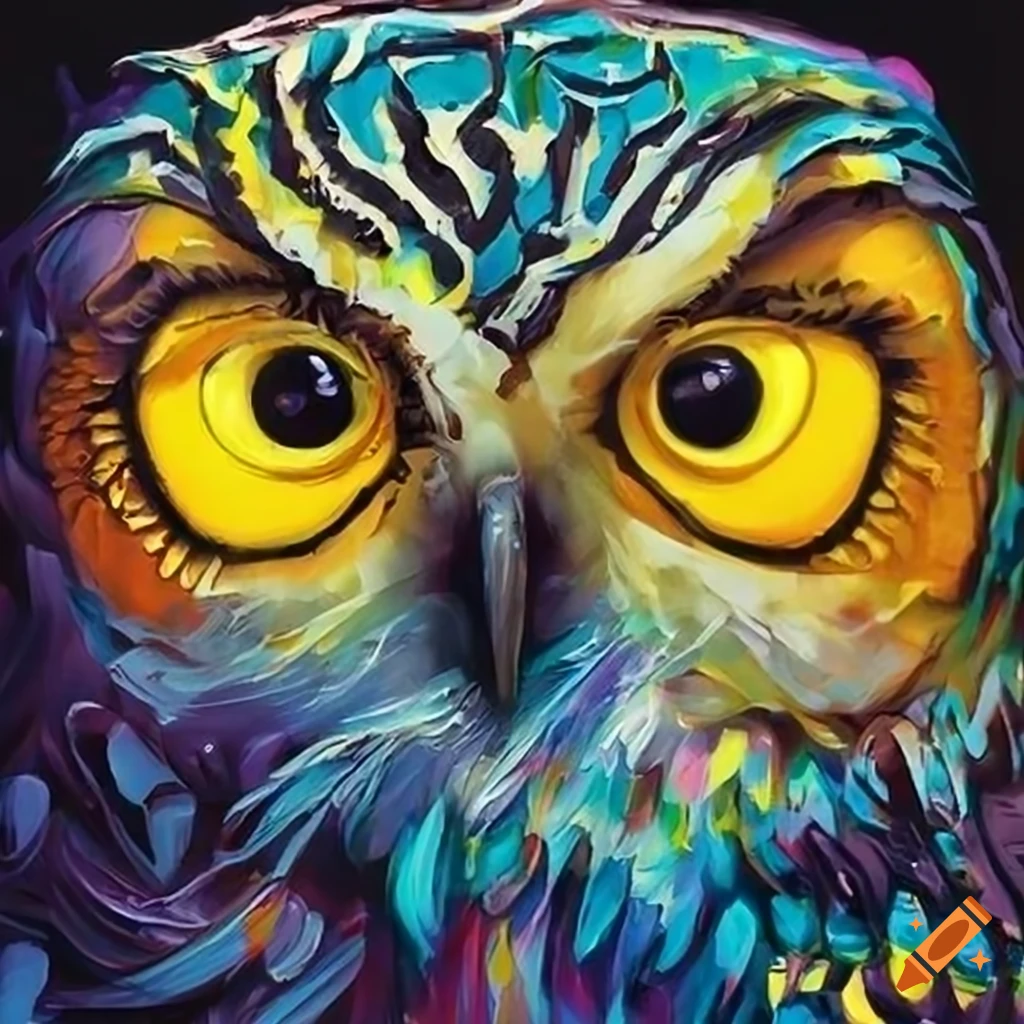 Yellow-eyed cyberpunk owl artwork by tim doyle