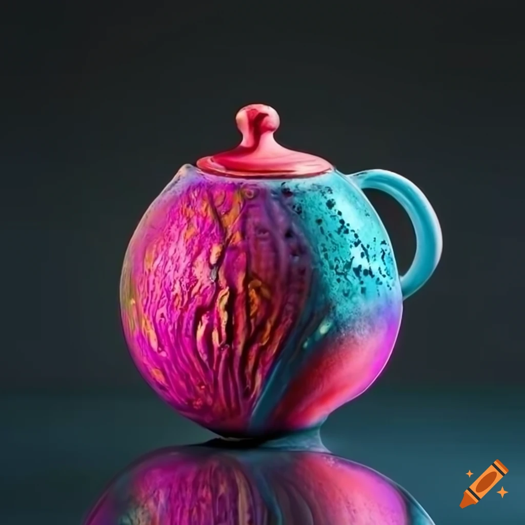 Unique ceramic pottery with various glazes and strong colors on Craiyon