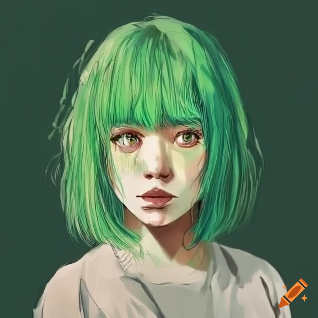 digital artwork of a girl with green hair