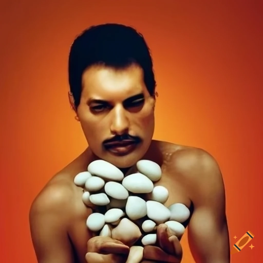 Freddie mercury holding pebbles on craiyon