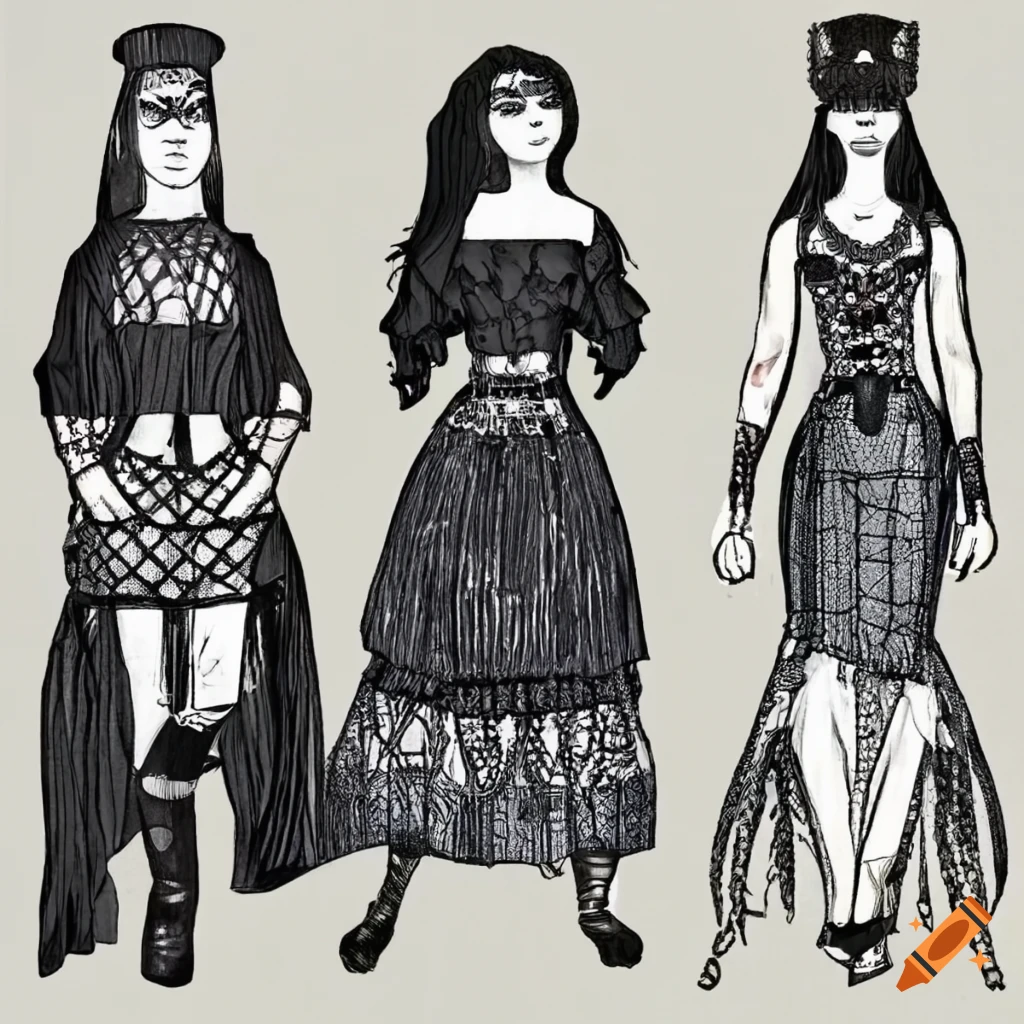 Gothic clothing for mix and match paper doll on Craiyon