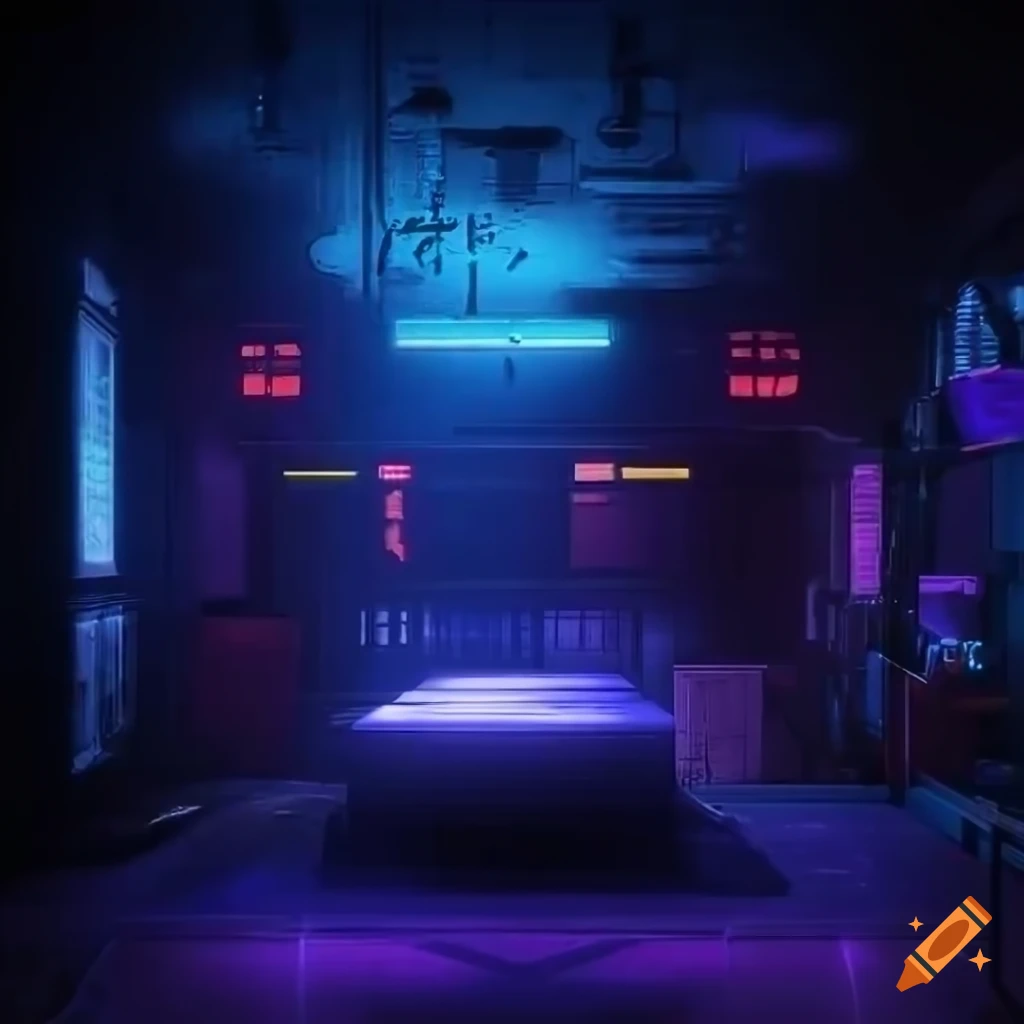 cyberpunk hacker basement with neon lights