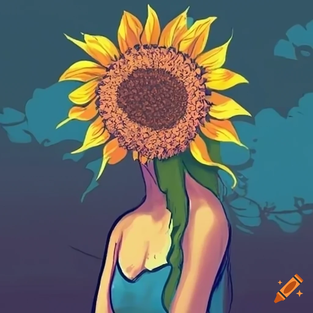 artistic depiction of a girl as a sunflower