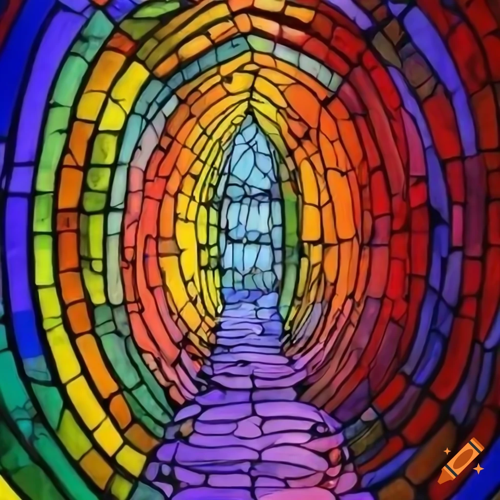 Colorful moebius drawing of sound waves in stained glass sculpture