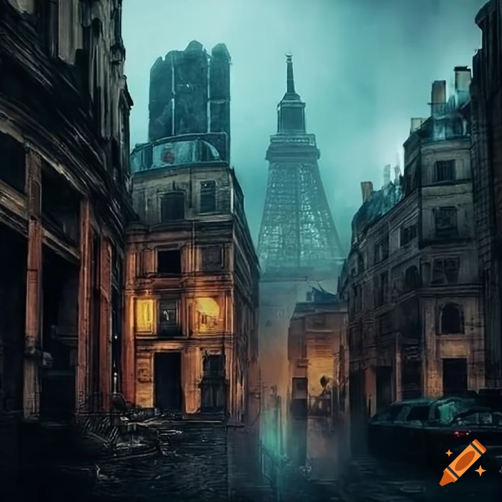 Post-apocalyptic cityscape of paris on Craiyon