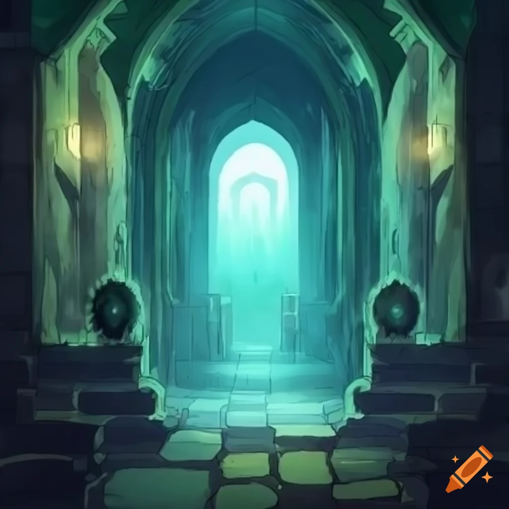 Anime-style mysterious dungeon interior
