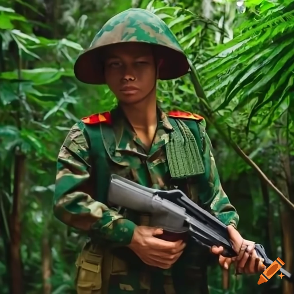 Vietnamese soldier in a lush tropical forest