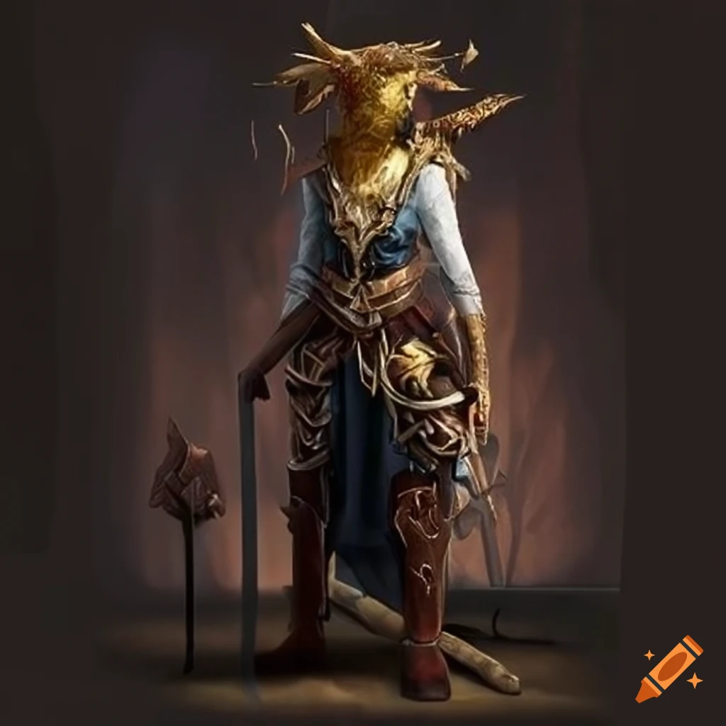 Image of a fantasy bard playing pan flute with dragonborn in tattered