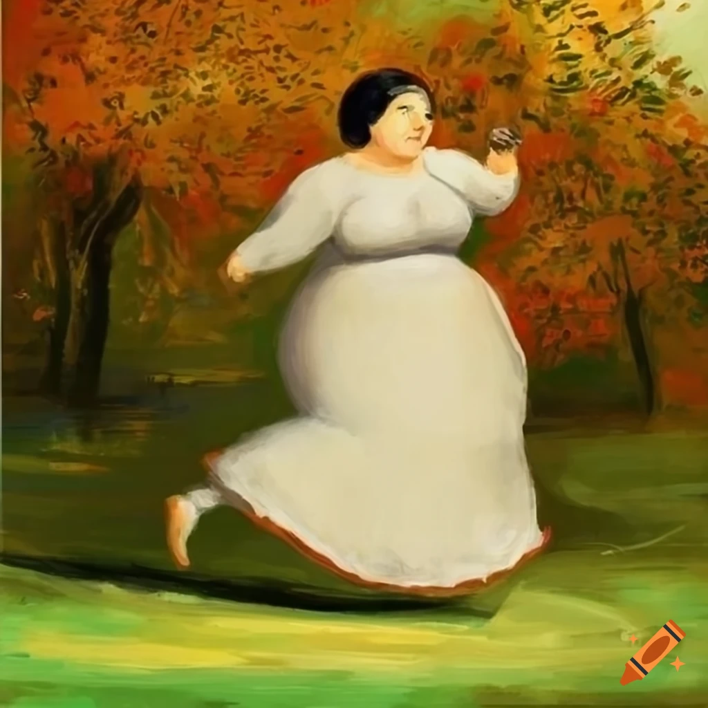 Nouveau painting of a woman running in the park on Craiyon