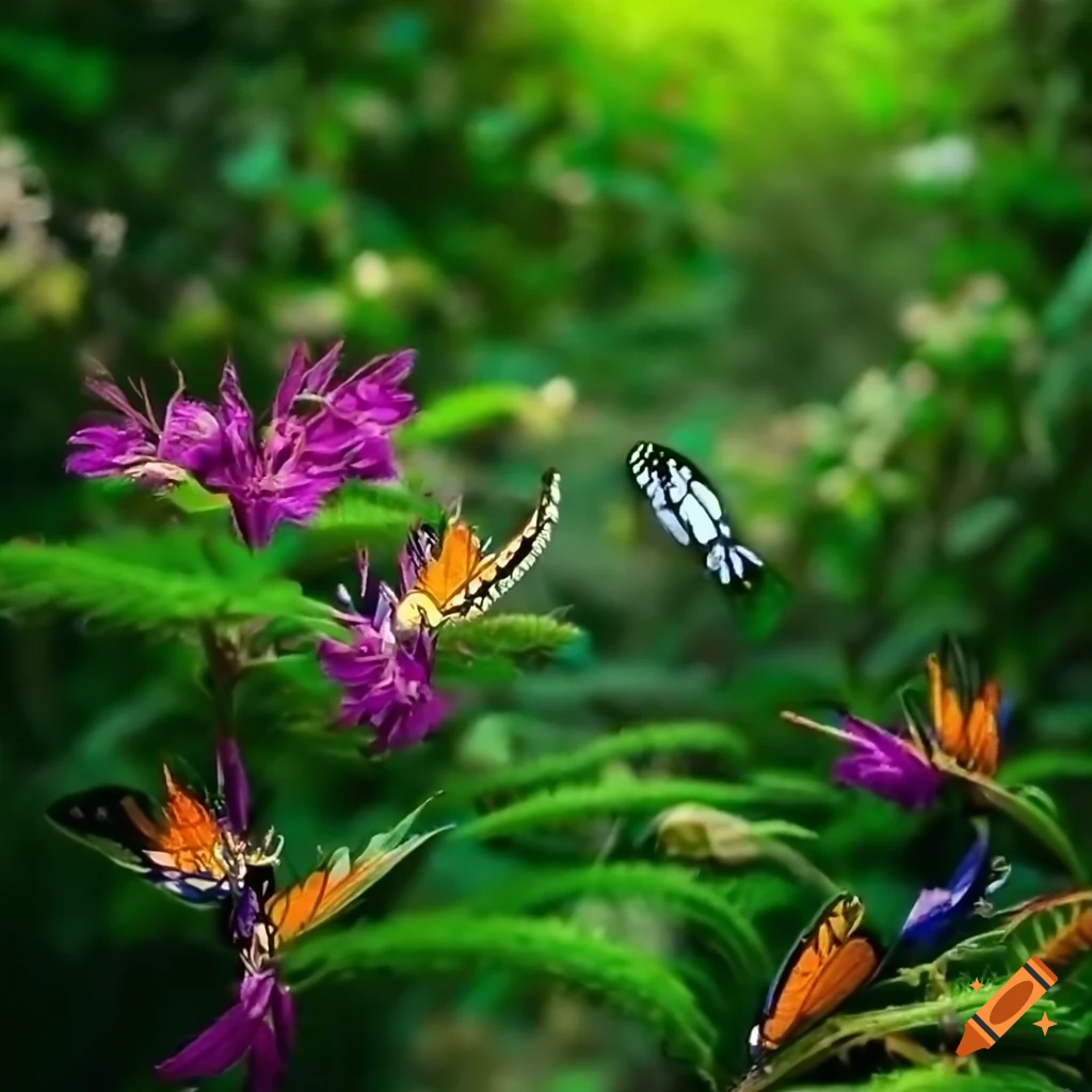 butterflies on a tree in a lush jungle
