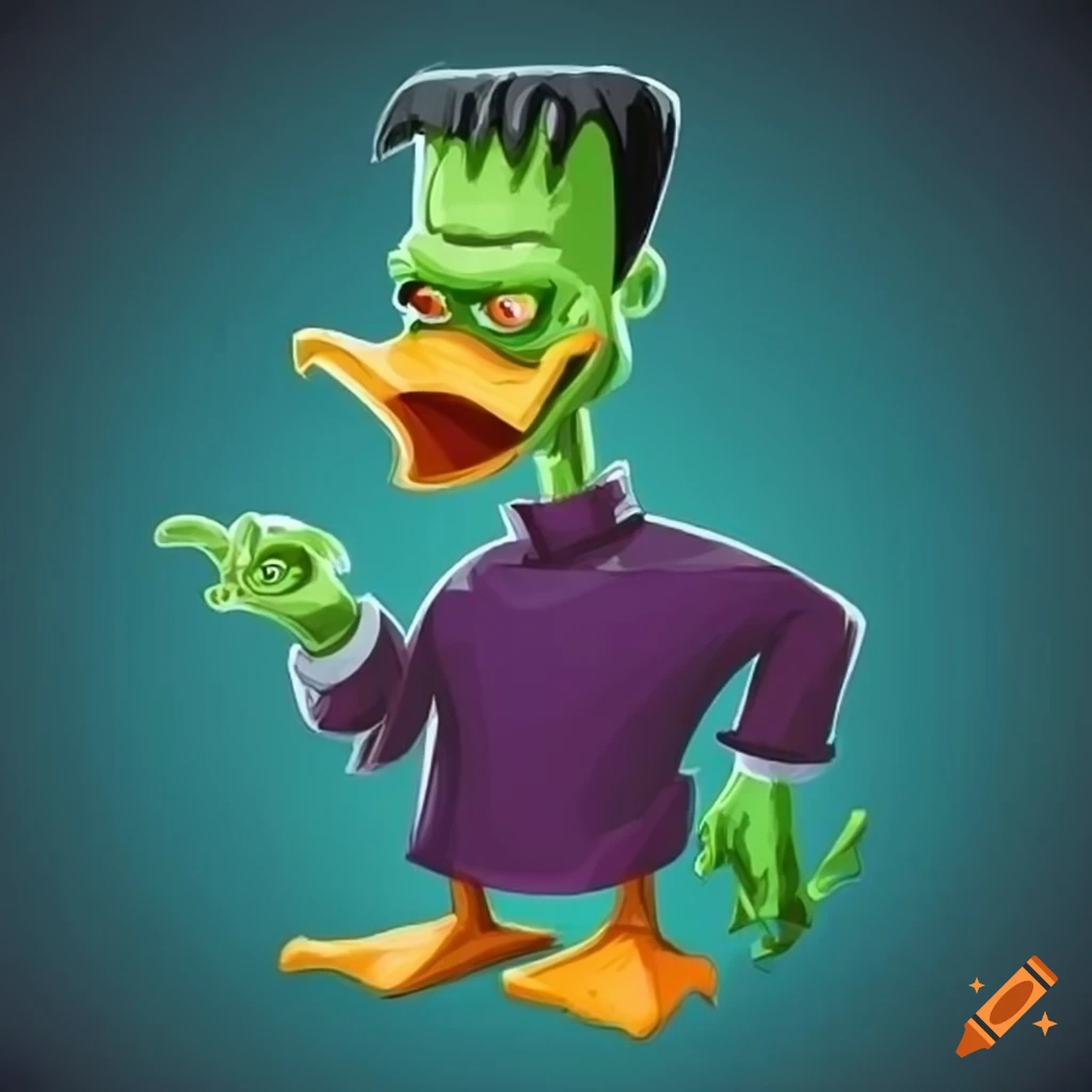 cartoon illustration of a Frankenstein duck