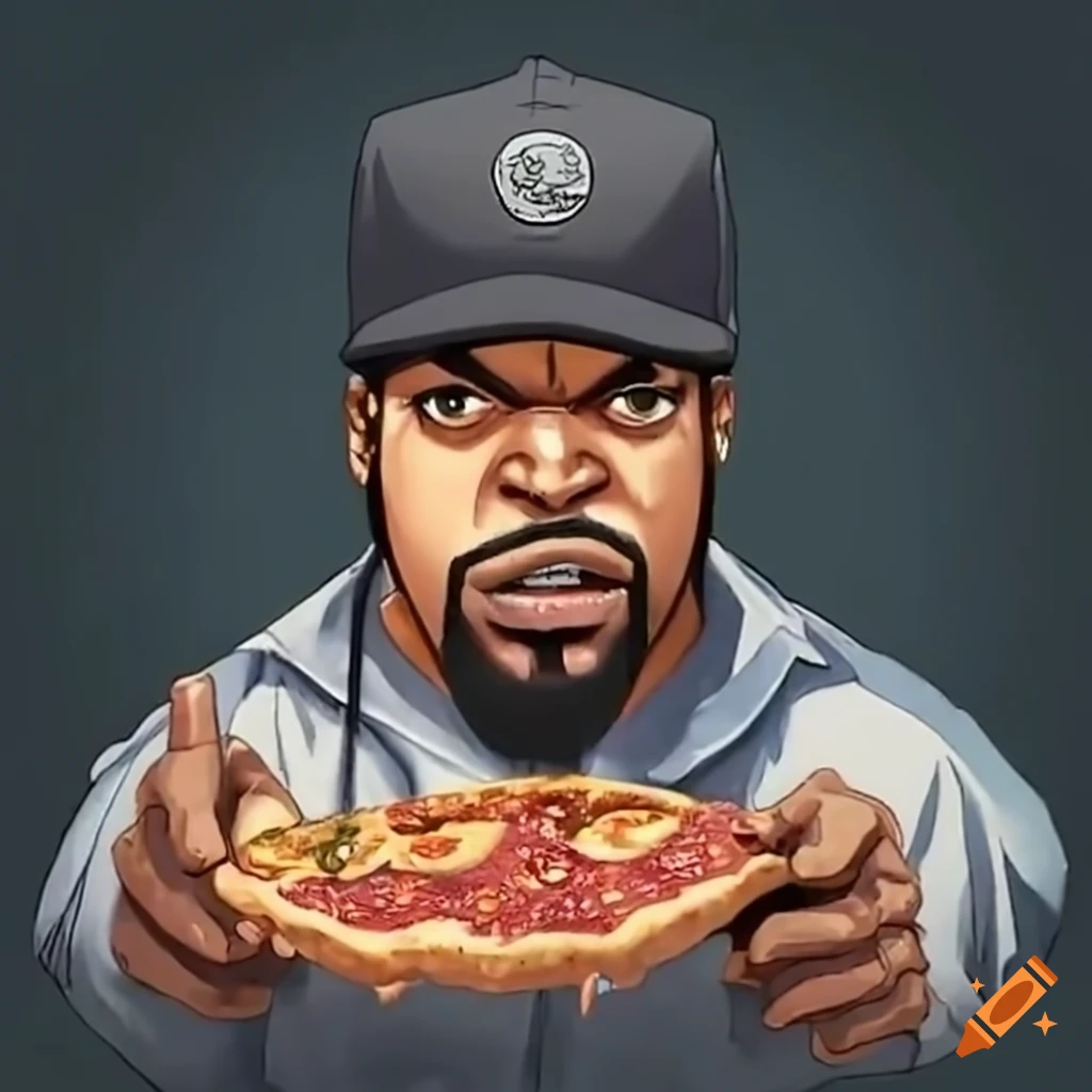 Ice cube eating a pizza
