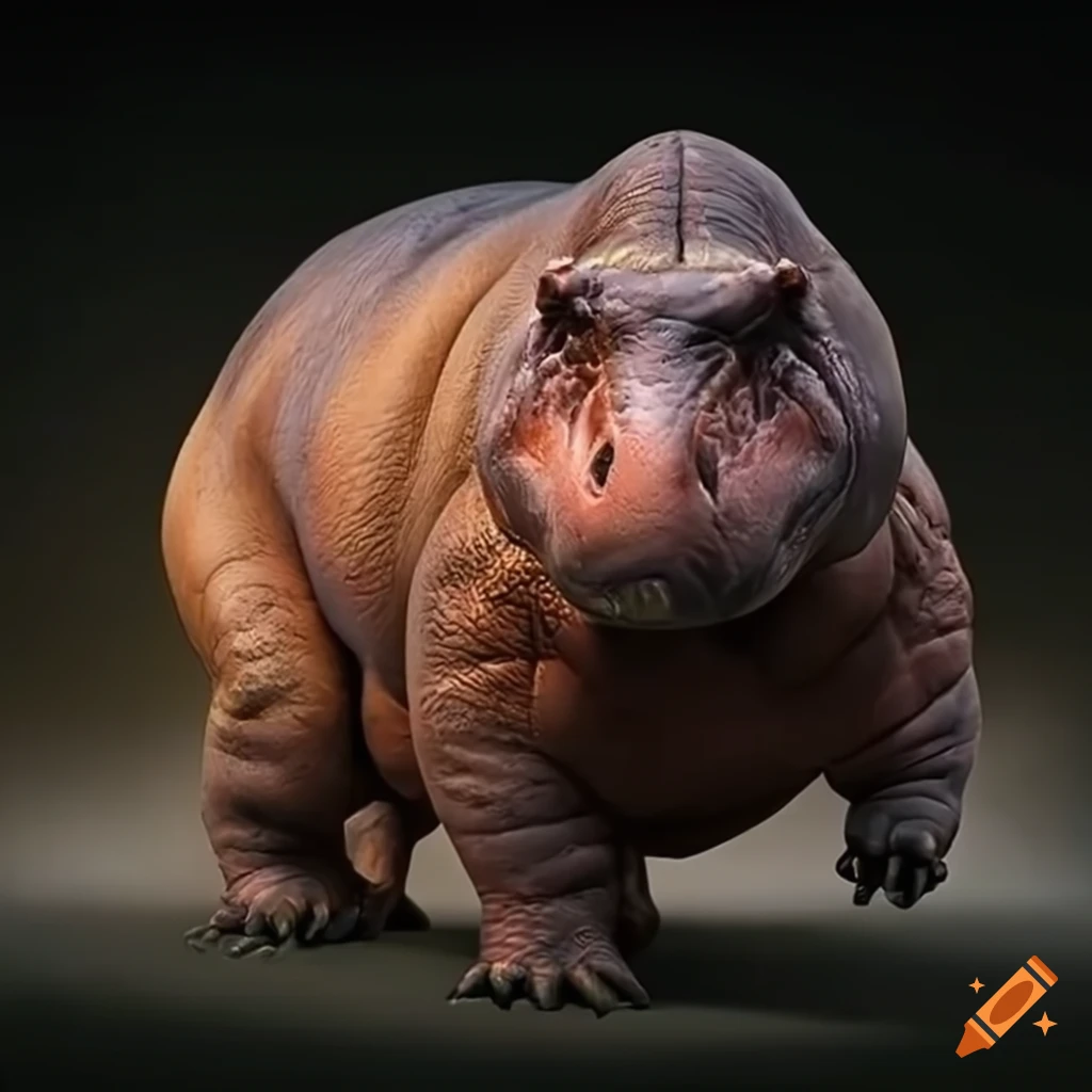 illustration of a chubby t-rex with hippo-like features