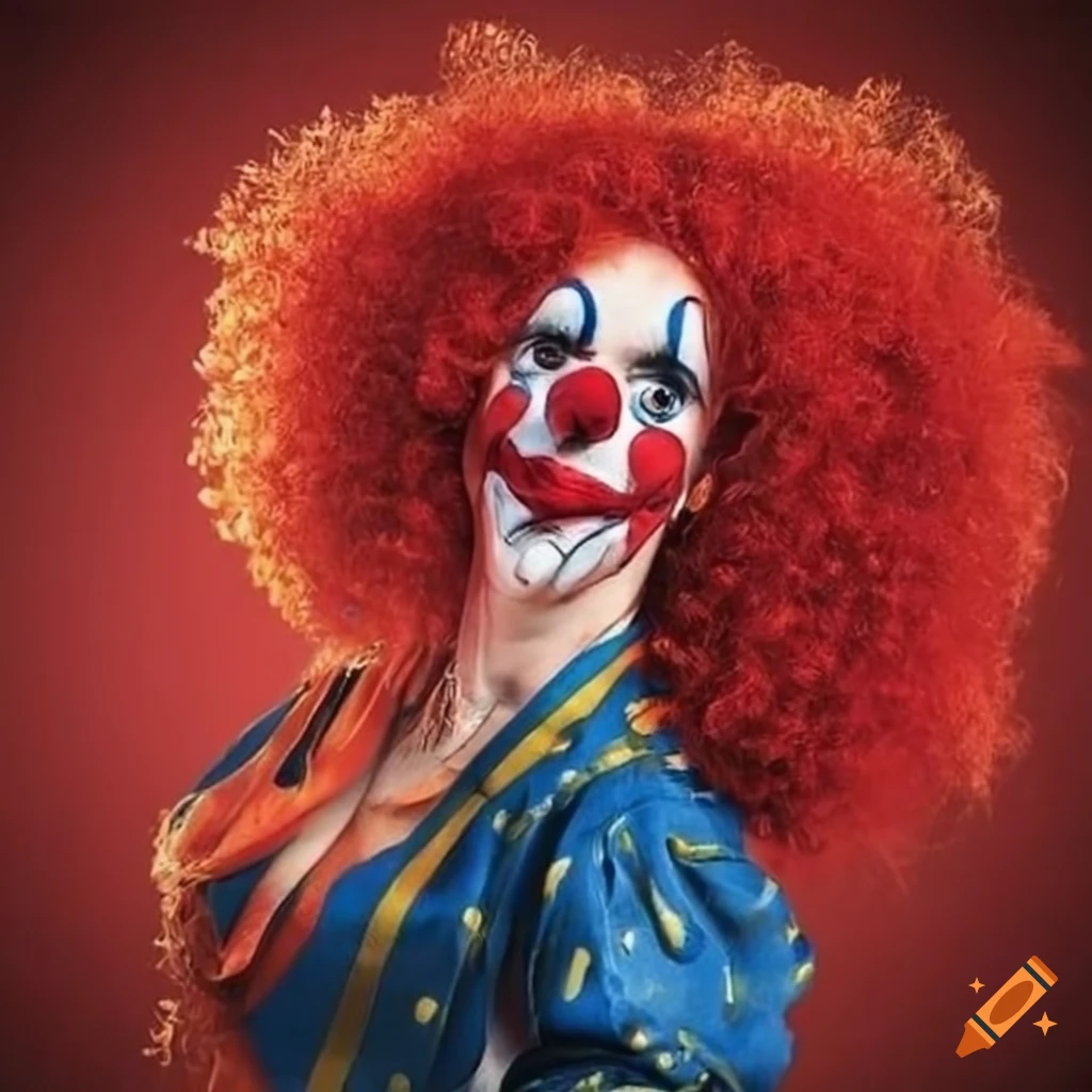 clown painting with a big red nose and colorful hair