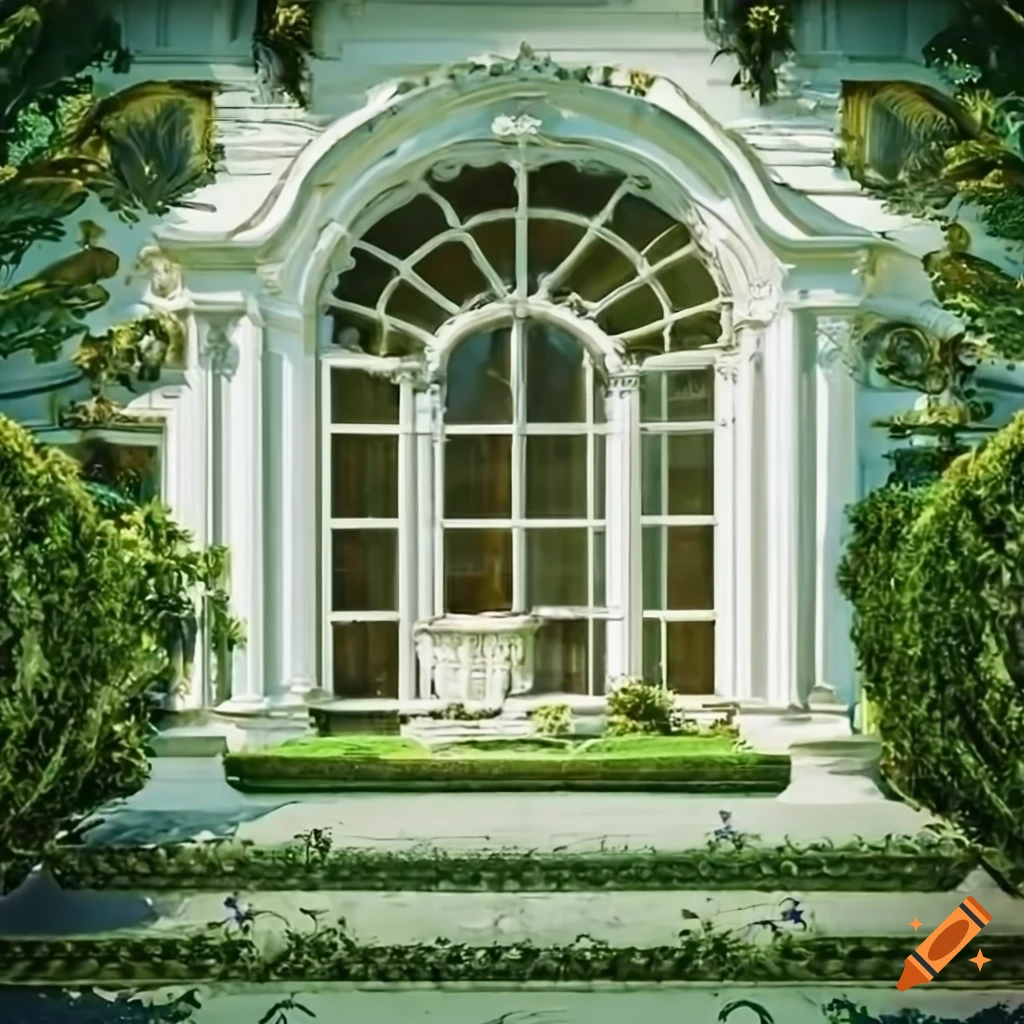 Gold vines around a rectangular window in a white castle on Craiyon